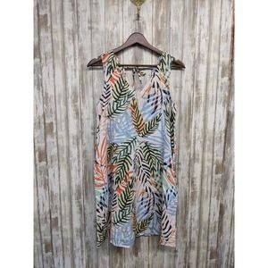 Tahari Women's Palm Leaf Print 100% Linen Sleeveless Dress Pockets XS NWT